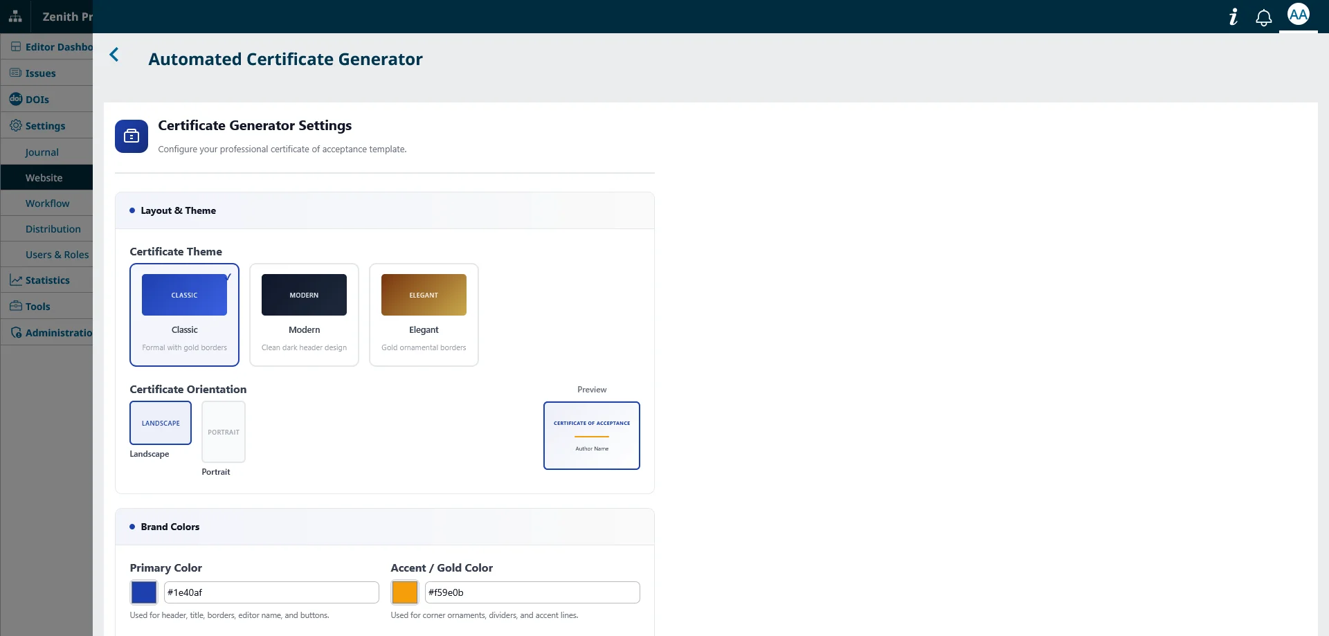 🏆 Premium Certificate of Publication Generator for OJS 3
